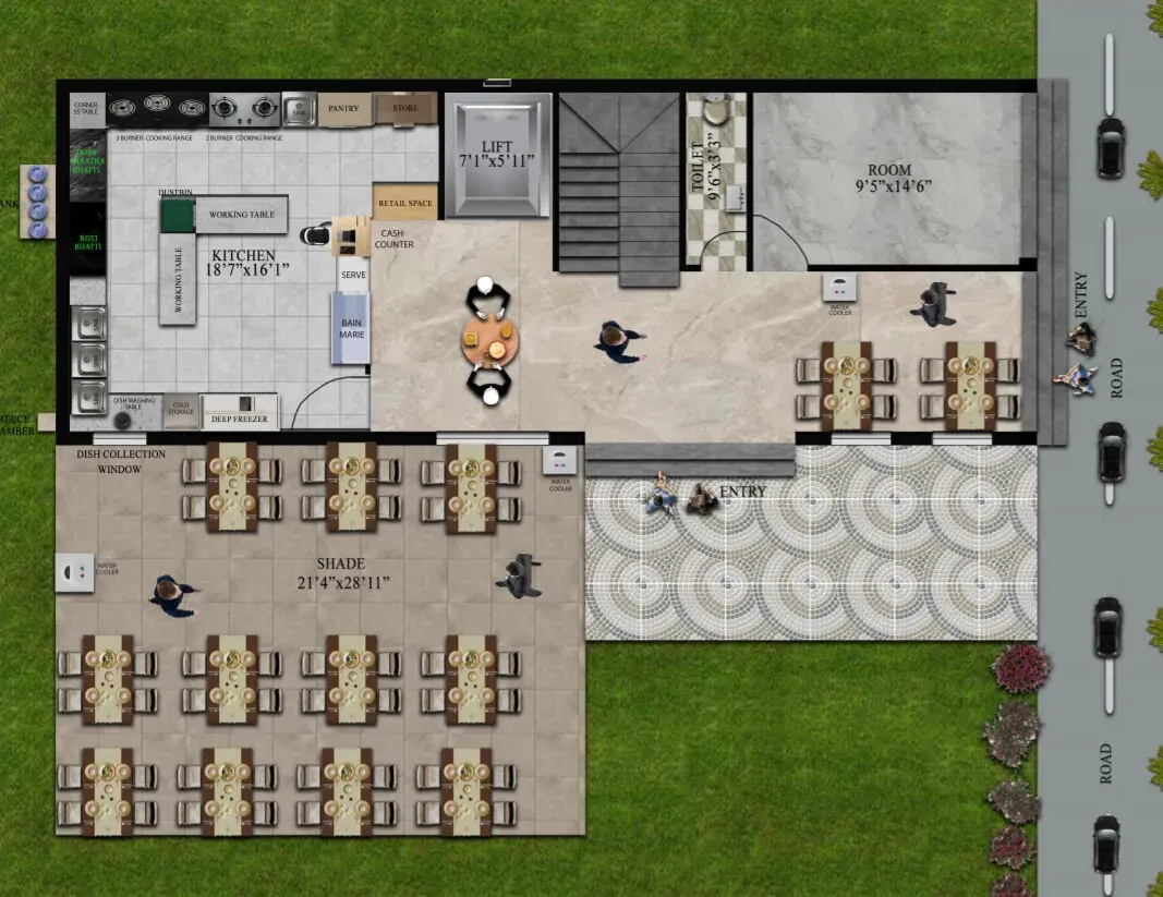 3D colour floor plan of the hospital canteen