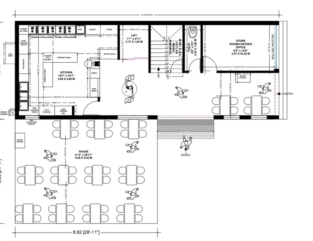 Dimensioned 2D CAD layout of the same canteen